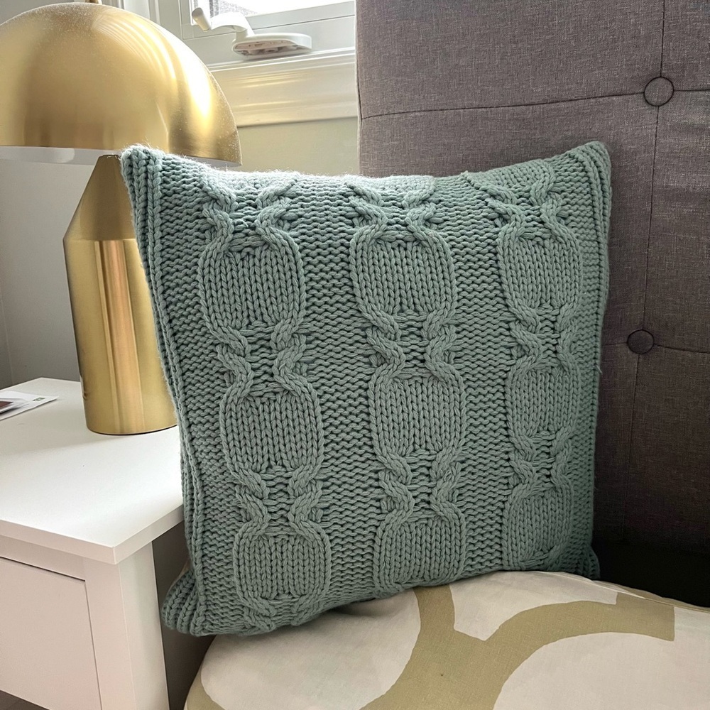 🆕Soft teal/mint green cable knit pillow